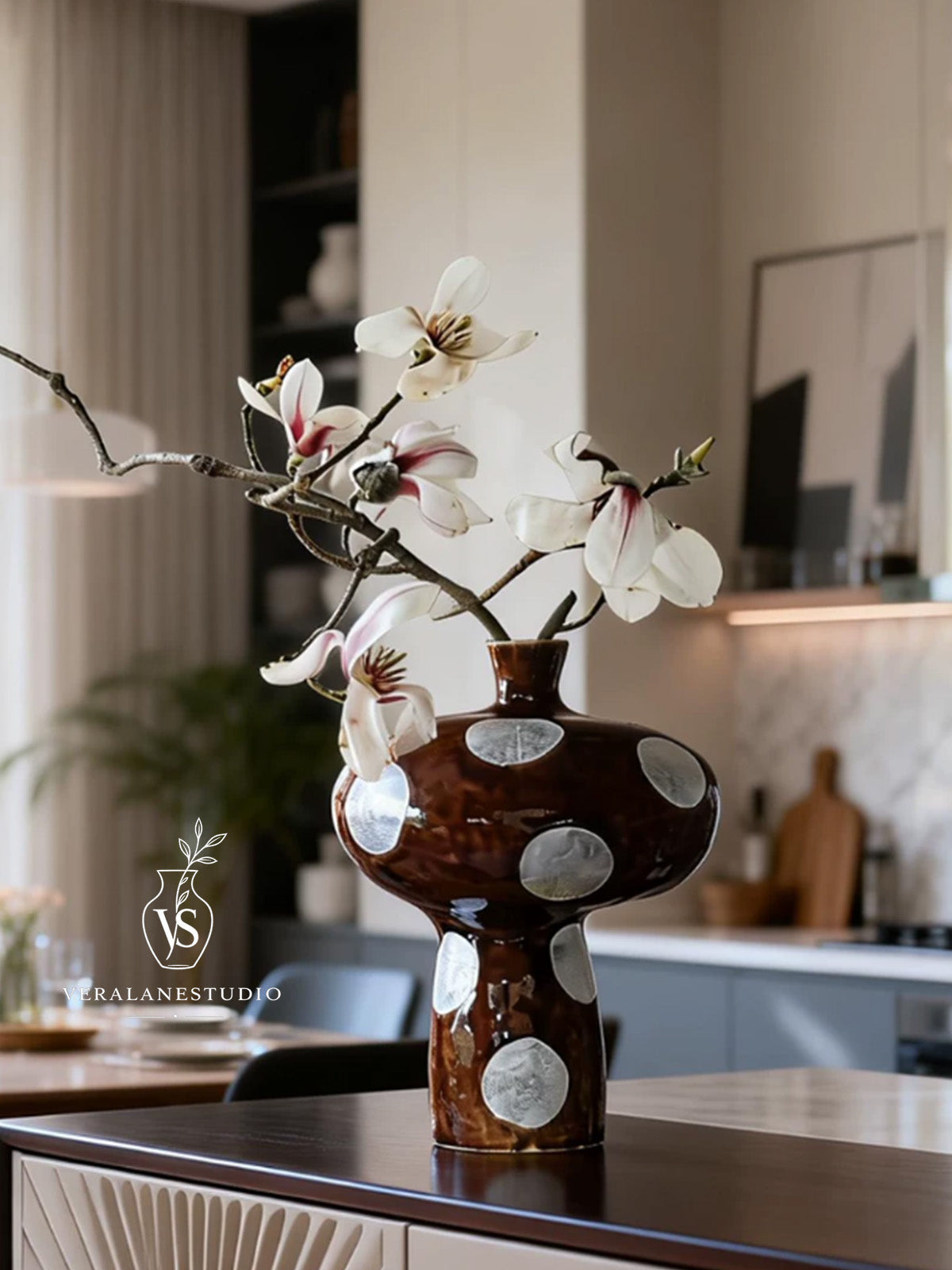 Mocha Silver Dot Artisan Vase
