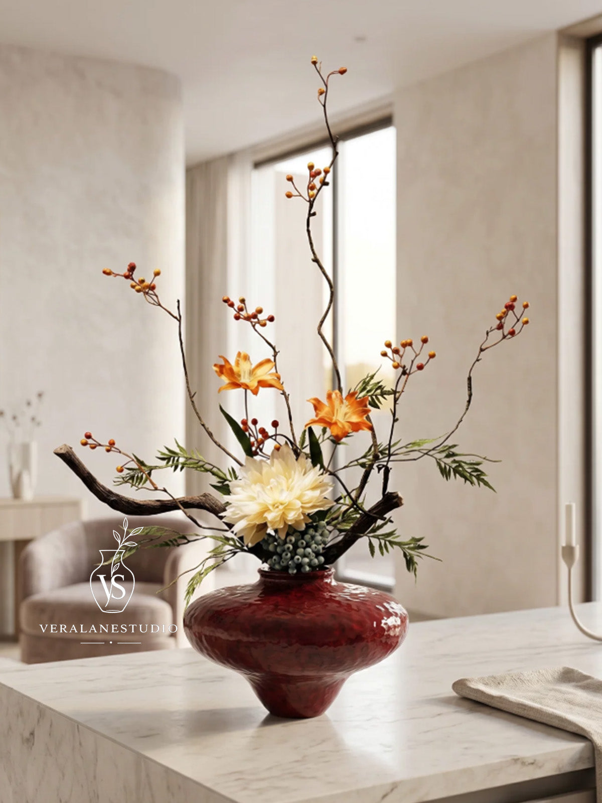 Scarlet Orbit Retro Disc Flower Vessel